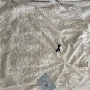 White Lace Top with Black Bow Accent